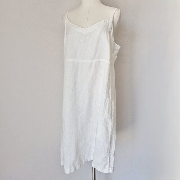 EILEEN FISHER White Linen Tank Sun Dress Pocket V-Neck Adjustable Straps - Picture 1 of 12